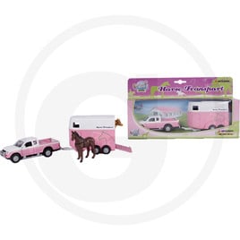 Kids Globe Pickup truck with horse trailer, pink