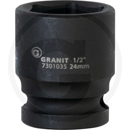 GRANIT BLACK EDITION 1/2" 6Kant-Kraft-Stecknuss, kurz, 24mm