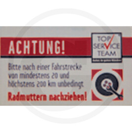 Aufkleber ''Radmuttern nachziehen!''